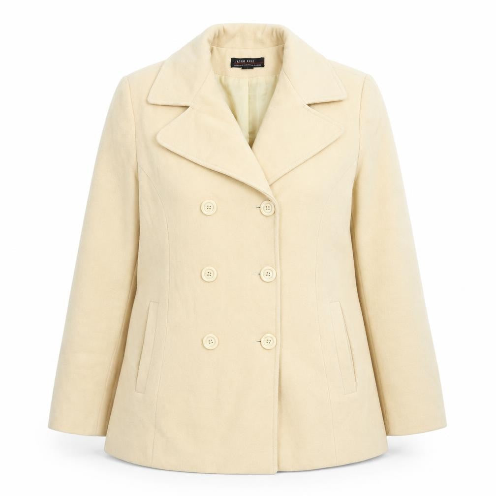 Jason Kole Women's Beige Wool Blend Pea Coat L 12/14 Classic Mid-Length