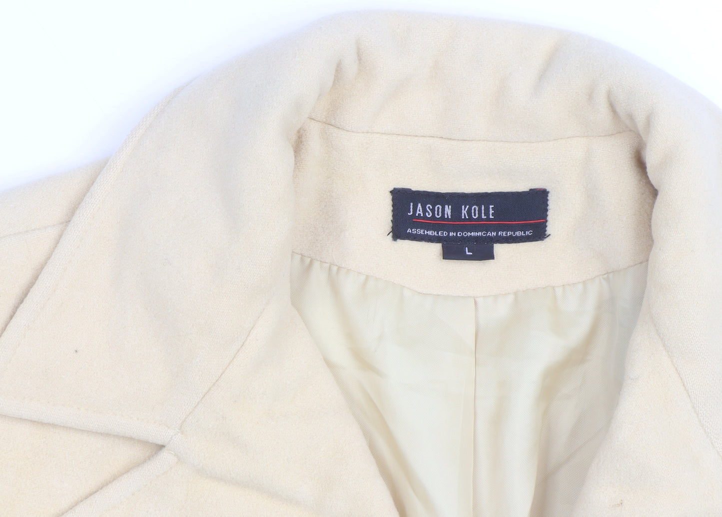 Jason Kole Women's Beige Wool Blend Pea Coat L 12/14 Classic Mid-Length