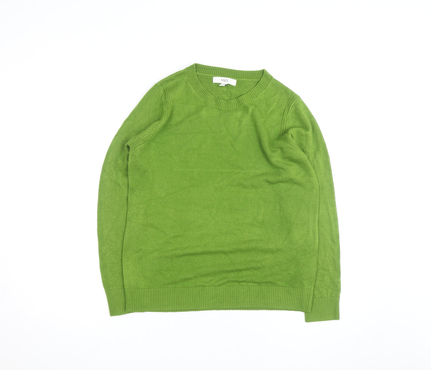 Marks and Spencer Women Green 100% Cashmere Crew Neck Jumper M