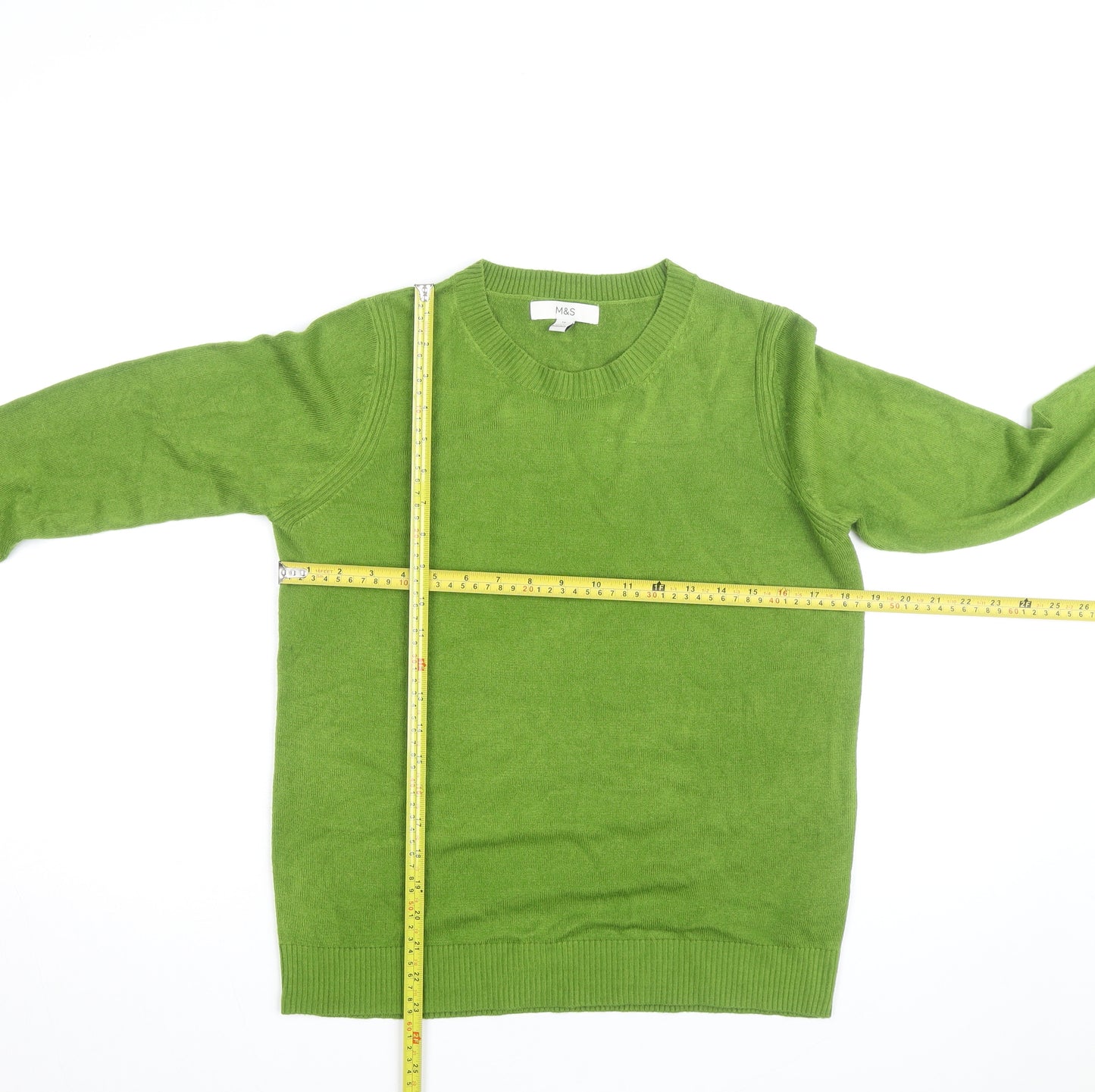 Marks and Spencer Women Green 100% Cashmere Crew Neck Jumper M