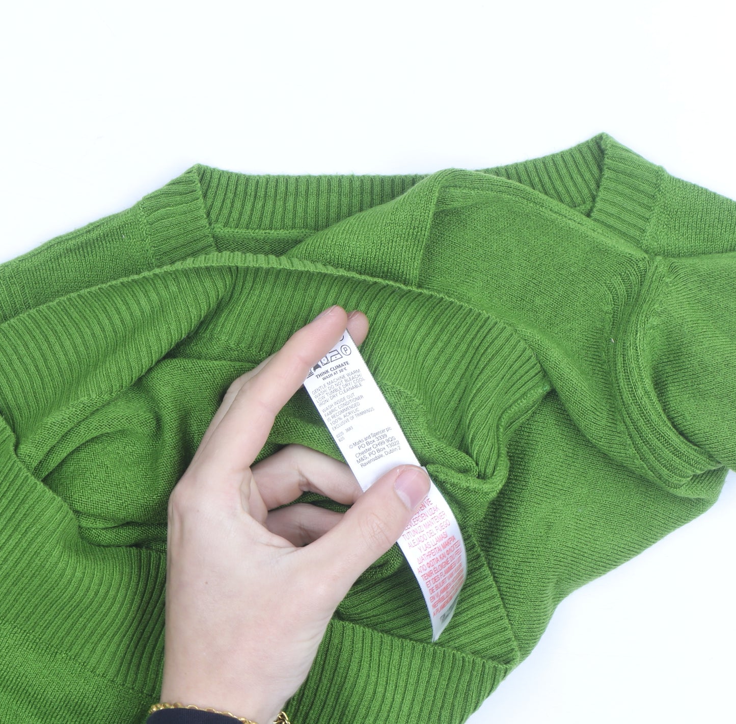 Marks and Spencer Women Green 100% Cashmere Crew Neck Jumper M