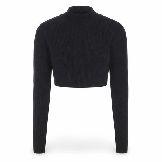 Front view of PRETTYLITTLETHING Women's Black XS Mock Neck Cropped Jumper