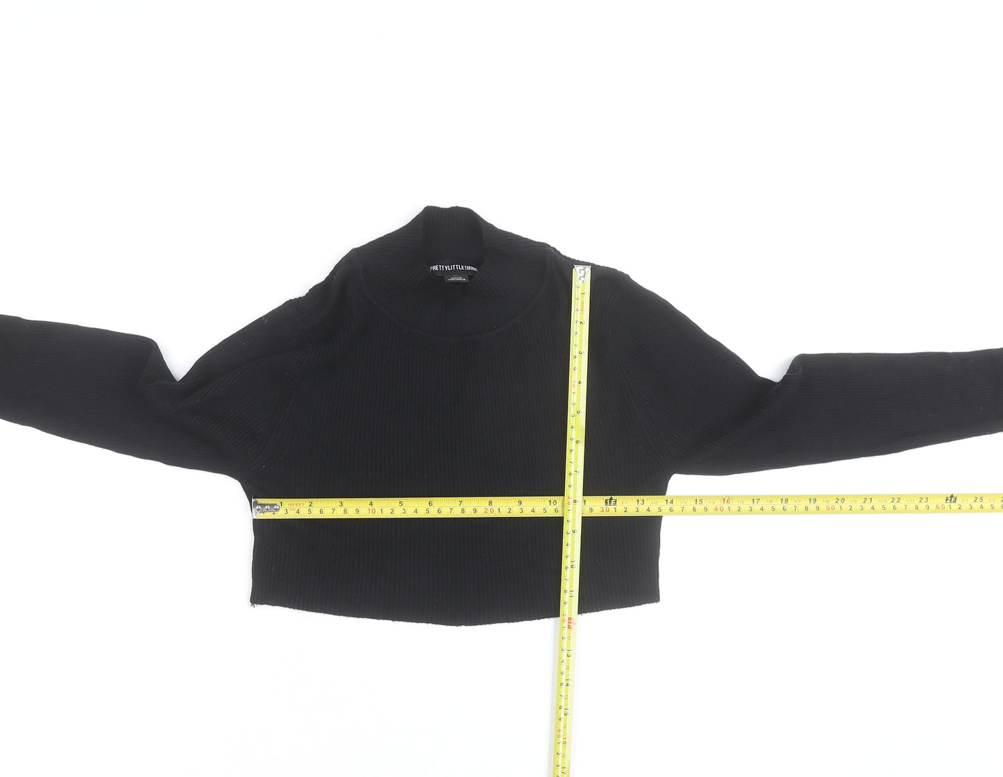 PrettyLittleThing Women's Black XS Mock Neck Cropped Jumper