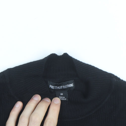 PrettyLittleThing Women's Black XS Mock Neck Cropped Jumper