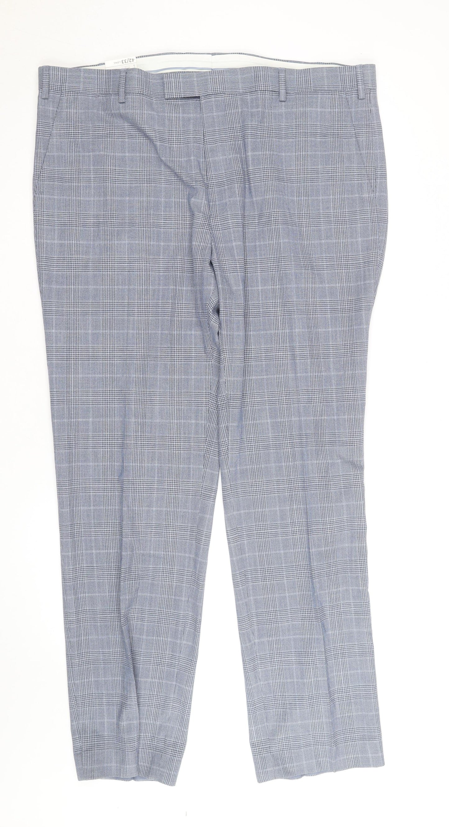 Marks and Spencer Men's Grey Check Regular Fit Dress Trousers 42W 33L