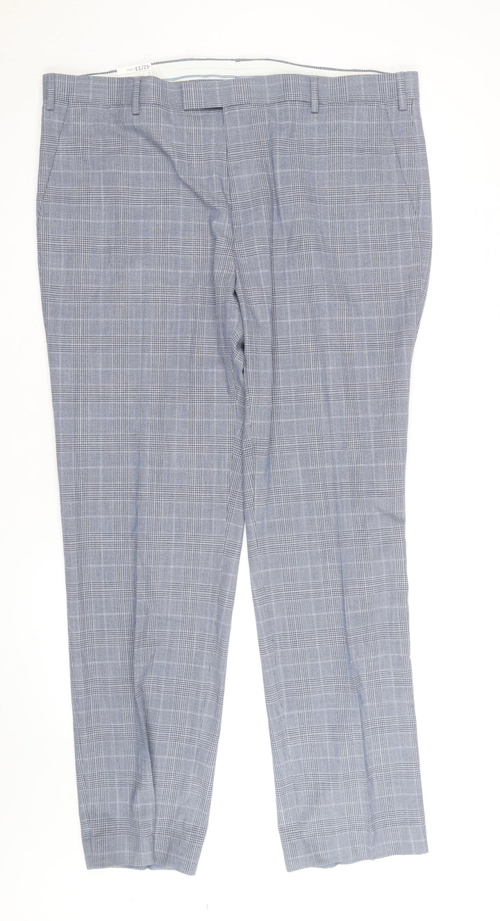 Marks and Spencer Men's Grey Check Regular Fit Dress Trousers 42W 33L