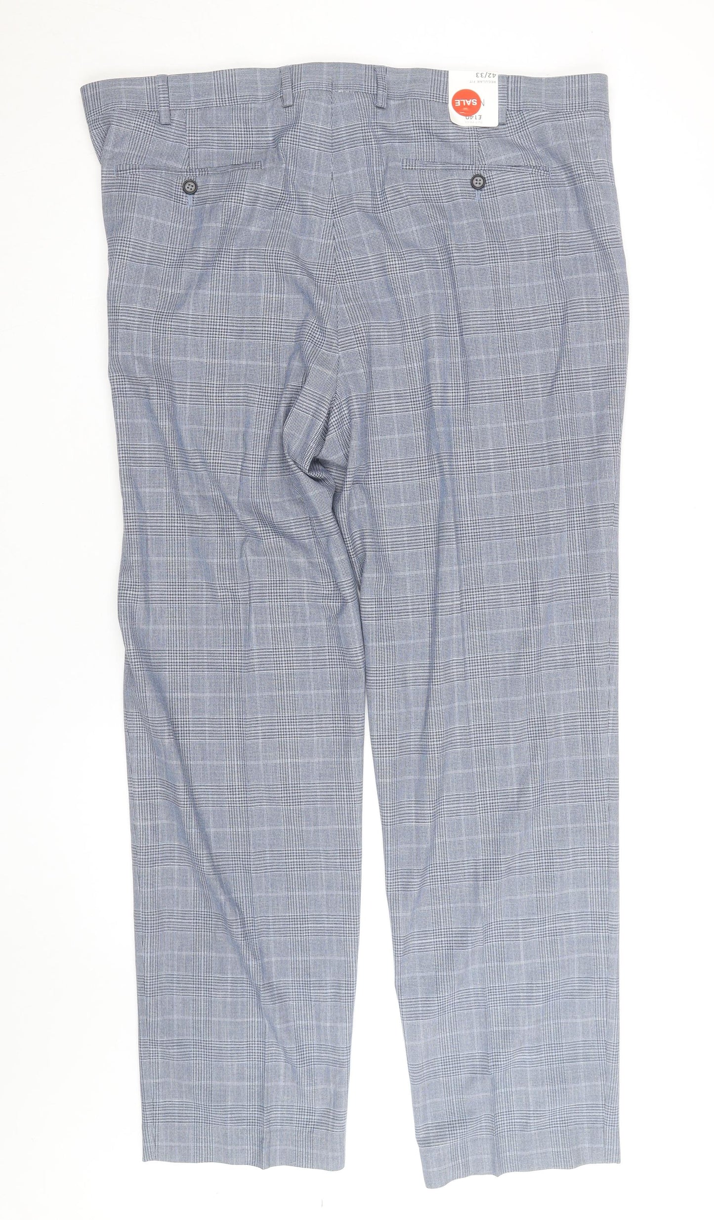 Marks and Spencer Men's Grey Check Regular Fit Dress Trousers 42W 33L
