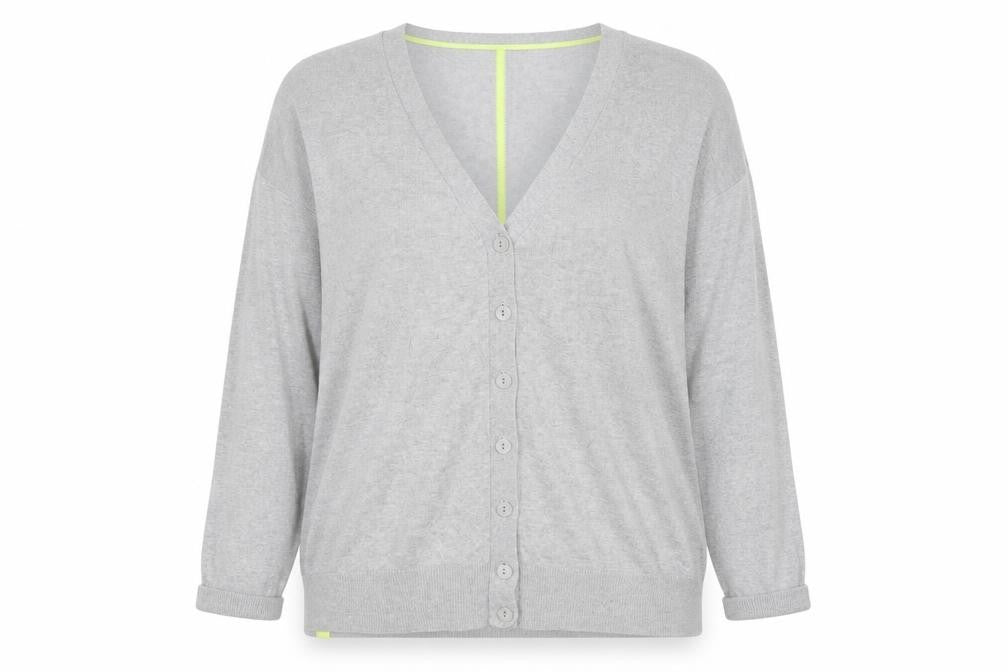 Front view of Fenn Wright Manson Grey V-Neck Button Cardigan Women’s, size UK 18