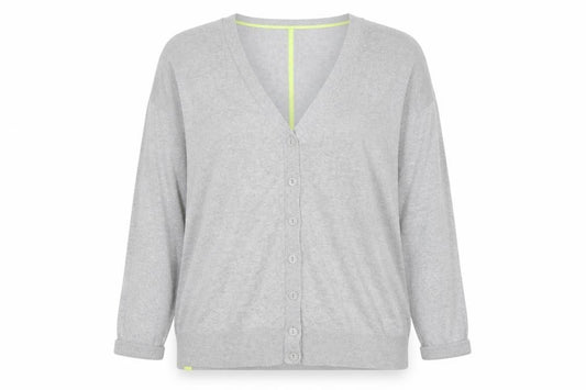 Front view of Fenn Wright Manson Grey V-Neck Button Cardigan Women’s, size UK 18