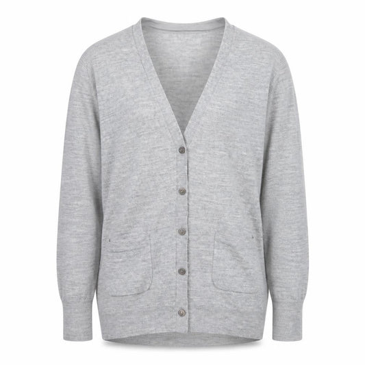 Front view of Jigsaw Men Grey Wool V-Neck Button Cardigan M