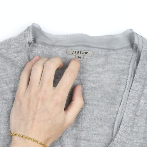Jigsaw Men Grey Wool V-Neck Button Cardigan M