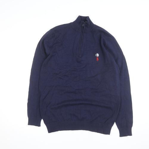 Ralph Lauren Men's Blue XL 1/4 Zip Cotton Jumper Custom Fit