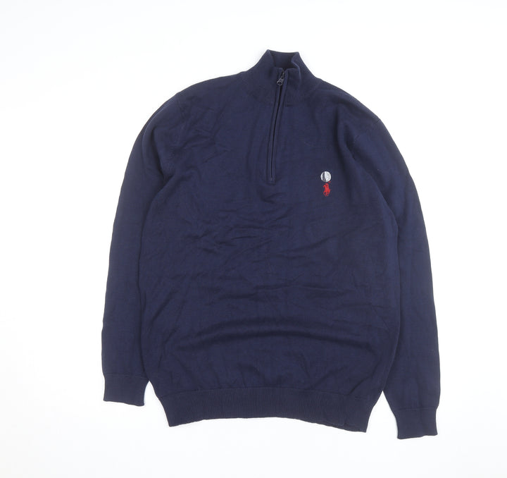Ralph Lauren Men's Blue XL 1/4 Zip Cotton Jumper Custom Fit