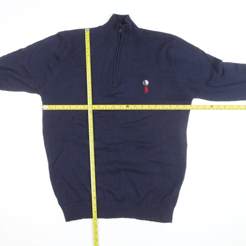 Ralph Lauren Men's Blue XL 1/4 Zip Cotton Jumper Custom Fit