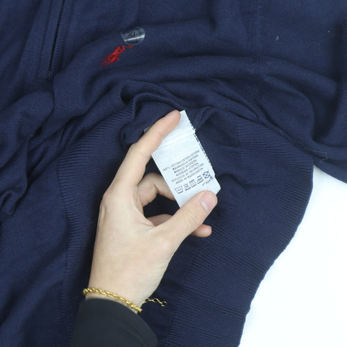 Ralph Lauren Men's Blue XL 1/4 Zip Cotton Jumper Custom Fit