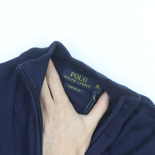 Ralph Lauren Men's Blue XL 1/4 Zip Cotton Jumper Custom Fit