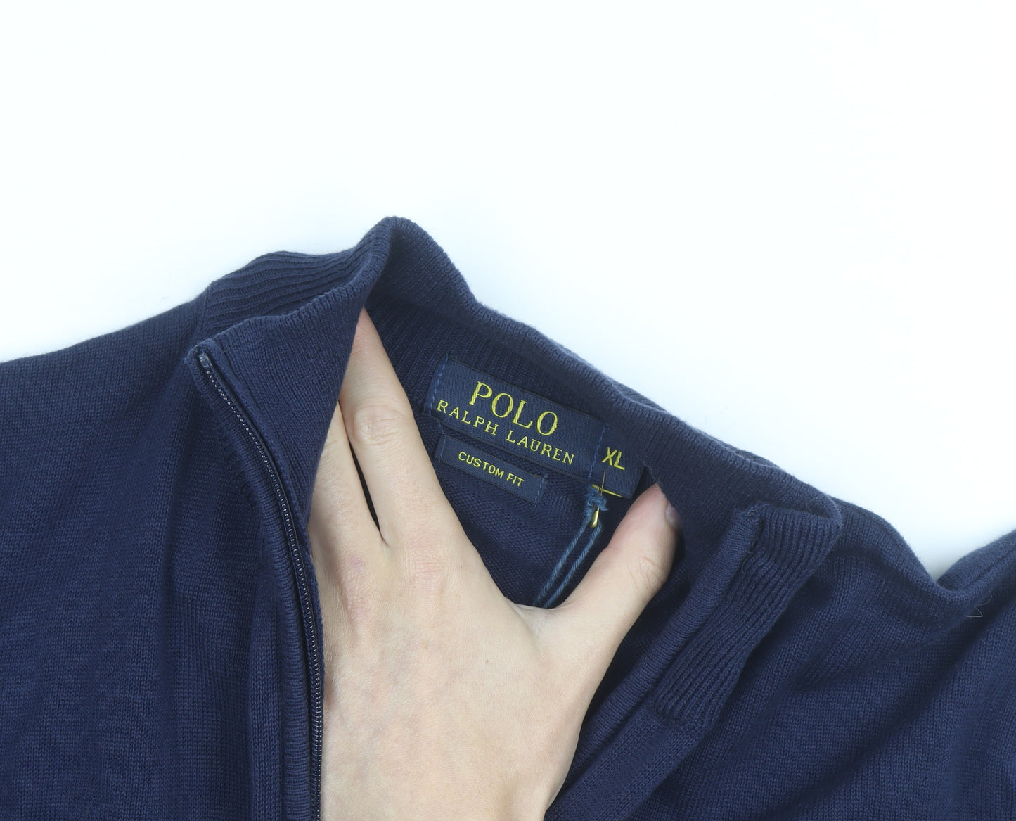 Ralph Lauren Men's Blue XL 1/4 Zip Cotton Jumper Custom Fit