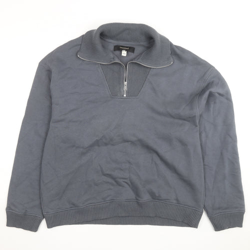River Island Men's Grey L 1/2 Zip High Neck Sweatshirt