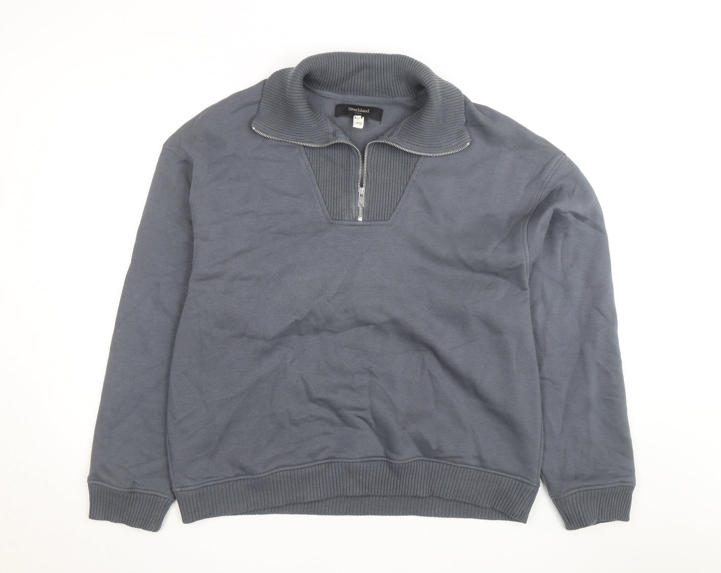 River Island Men's Grey L 1/2 Zip High Neck Sweatshirt