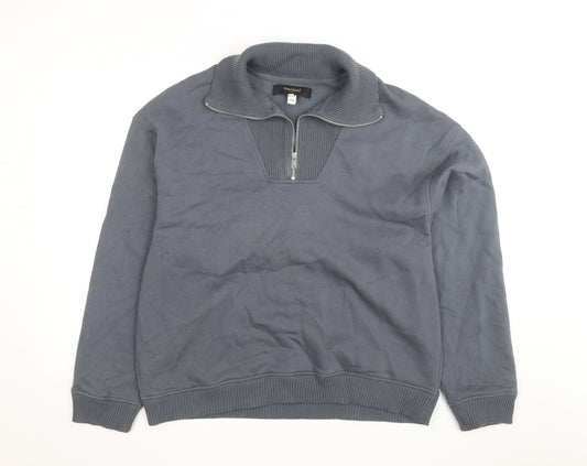 River Island Men's Grey L 1/2 Zip High Neck Sweatshirt