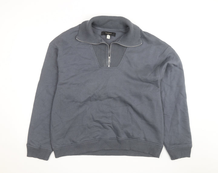 River Island Men's Grey L 1/2 Zip High Neck Sweatshirt