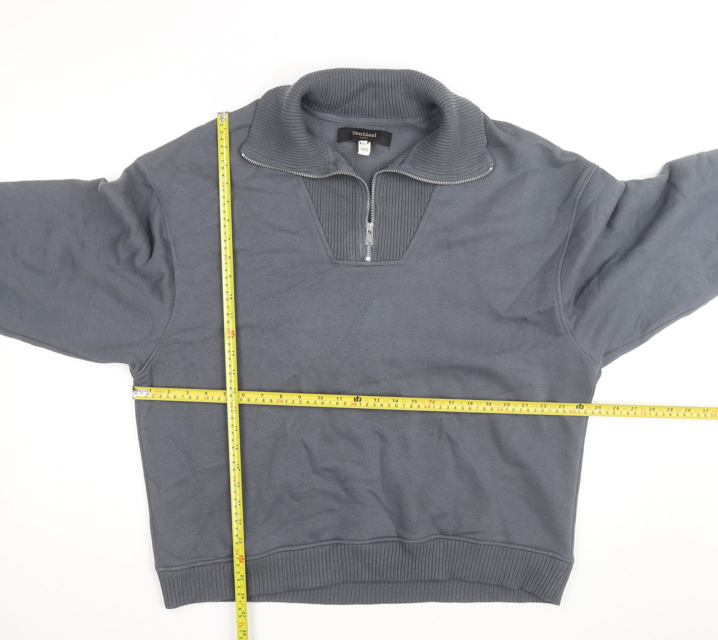 River Island Men's Grey L 1/2 Zip High Neck Sweatshirt