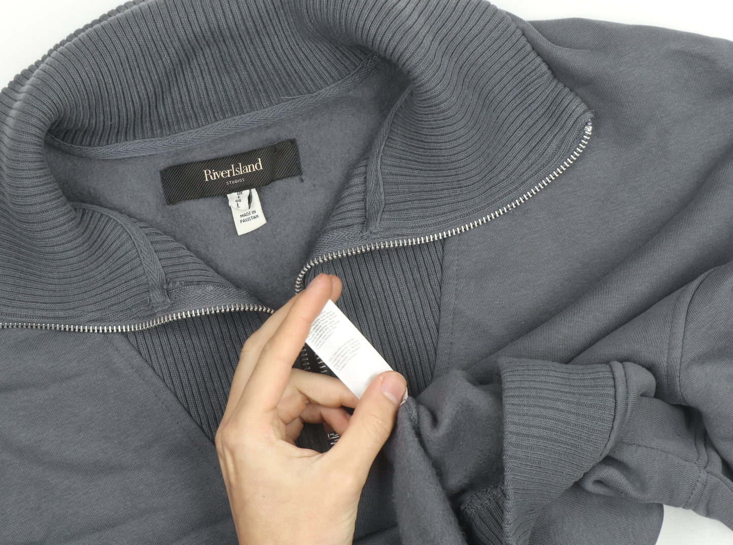 River Island Men's Grey L 1/2 Zip High Neck Sweatshirt