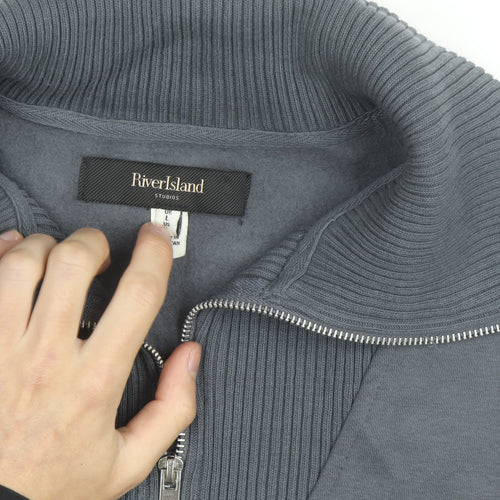 River Island Men's Grey L 1/2 Zip High Neck Sweatshirt