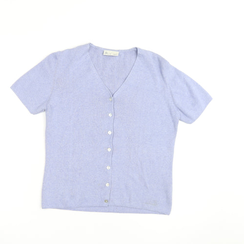 BHS Women’s Blue Cotton V-Neck Short Sleeve Button Cardigan Size 10/12