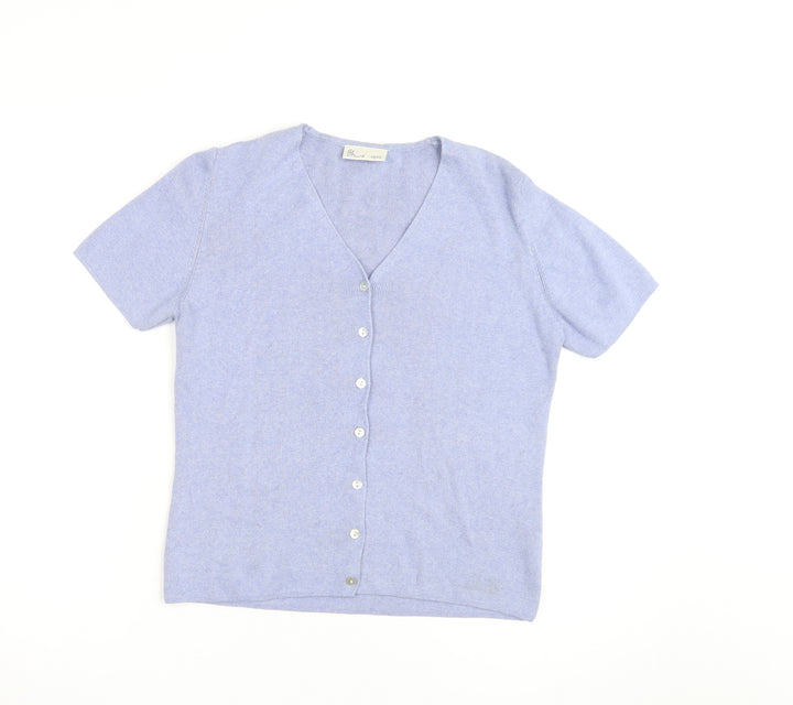 BHS Women’s Blue Cotton V-Neck Short Sleeve Button Cardigan Size 10/12