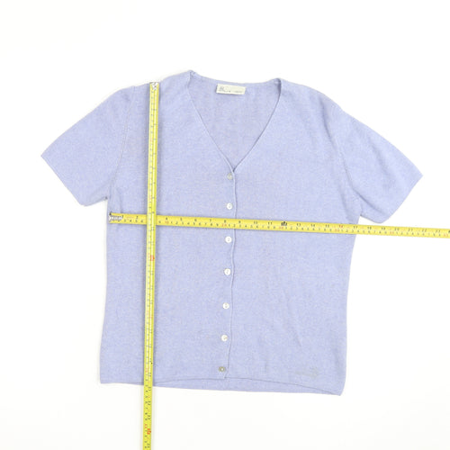 BHS Women’s Blue Cotton V-Neck Short Sleeve Button Cardigan Size 10/12
