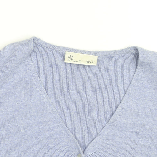 BHS Women’s Blue Cotton V-Neck Short Sleeve Button Cardigan Size 10/12