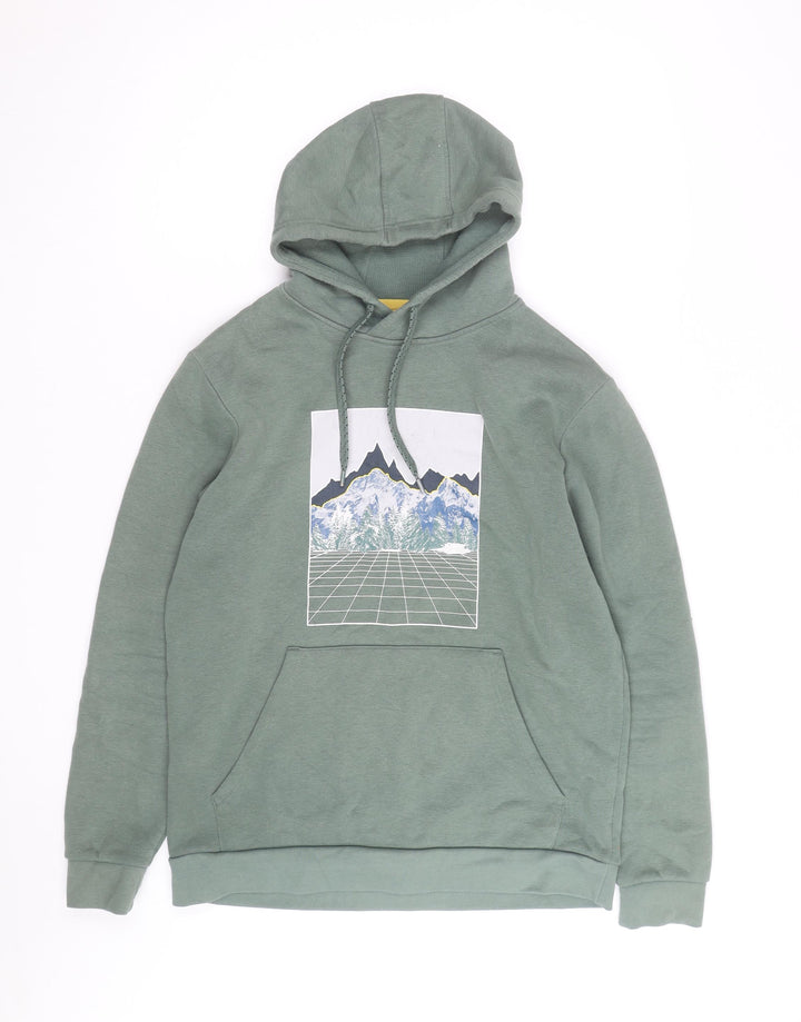 Mountain Warehouse Men's Green Hoodie M Pullover Graphic Print Cotton Blend