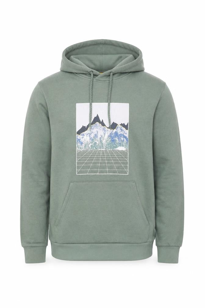 Front view of Mountain Warehouse Men's Green Hoodie M Pullover Graphic Print Cotton Blend