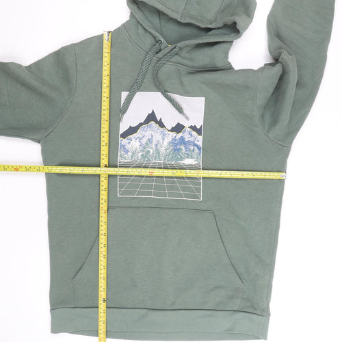 Mountain Warehouse Men's Green Hoodie M Pullover Graphic Print Cotton Blend