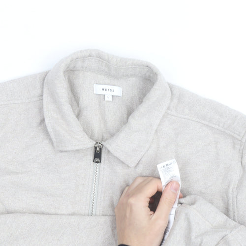 Reiss Men's Beige Wool Blend Zip Jacket L Regular Fit Casual