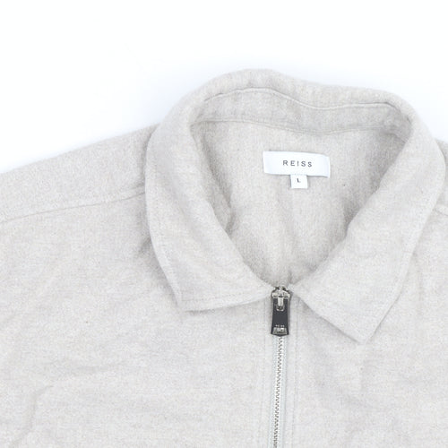 Reiss Men's Beige Wool Blend Zip Jacket L Regular Fit Casual