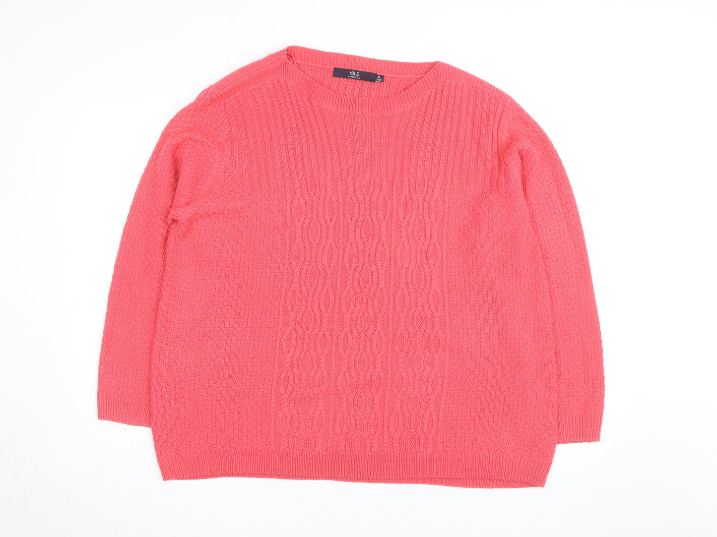 Isle Essentials Women Pink Cable-Knit Acrylic Jumper XL 22-24