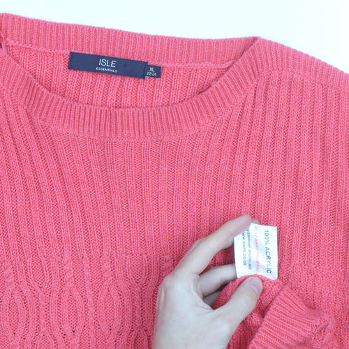 Isle Essentials Women Pink Cable-Knit Acrylic Jumper XL 22-24