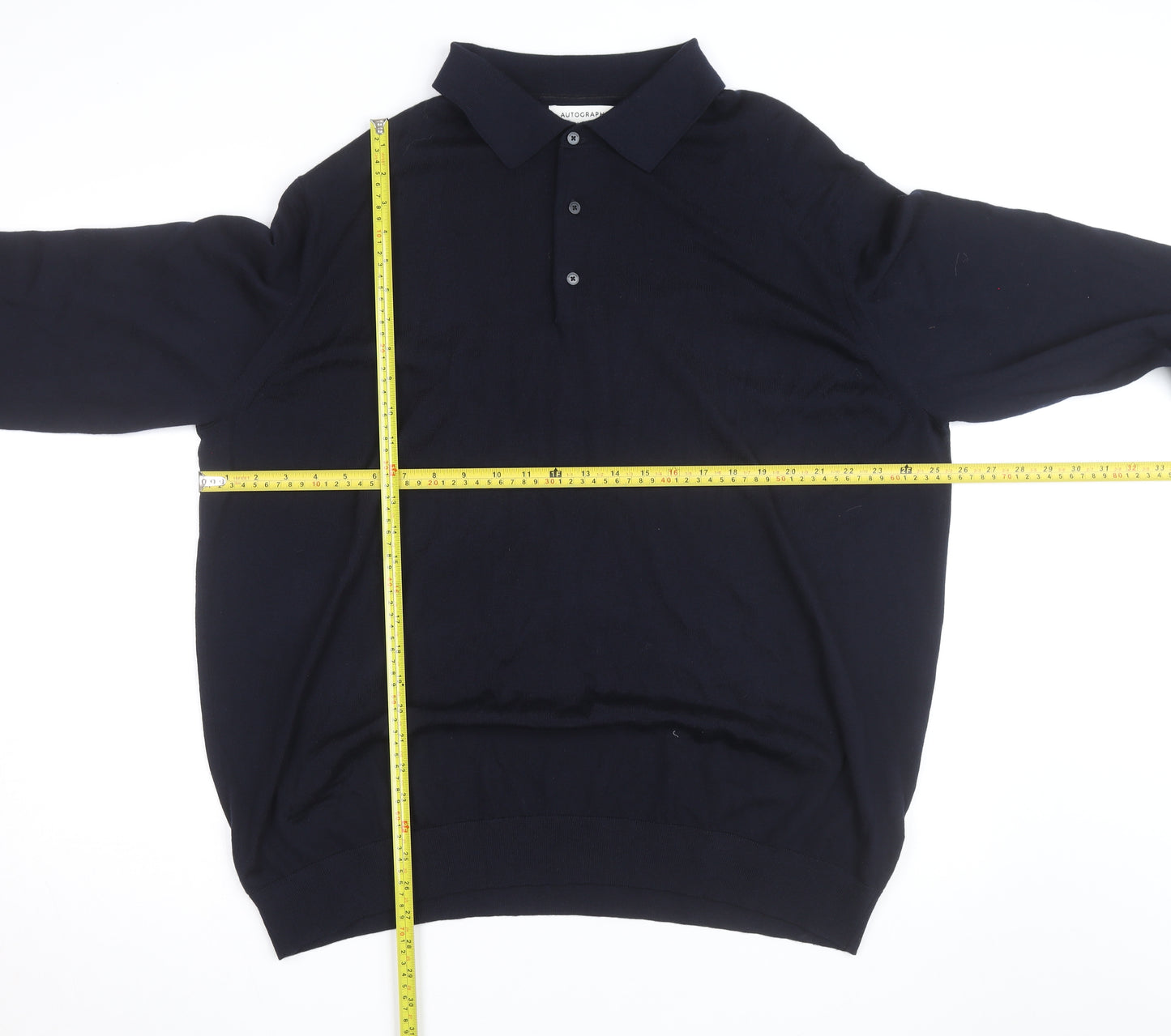 Marks and Spencer Autograph Men’s Black 4XL Merino Wool Long Sleeve Polo