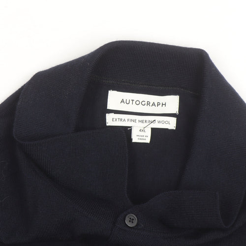 Marks and Spencer Autograph Men’s Black 4XL Merino Wool Long Sleeve Polo