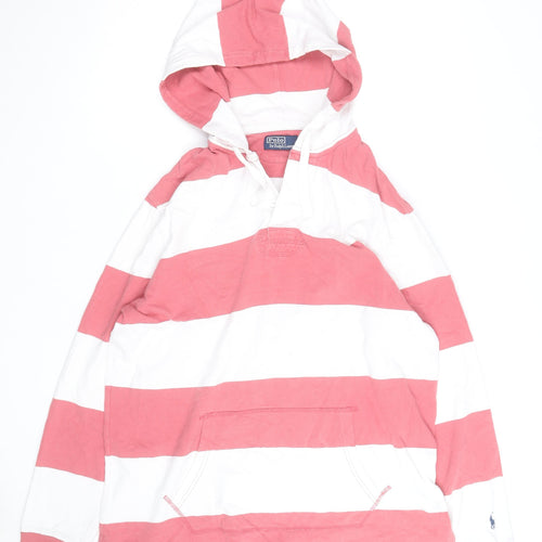 Polo Ralph Lauren Men's Pink & White Striped Pullover Hoodie Size L