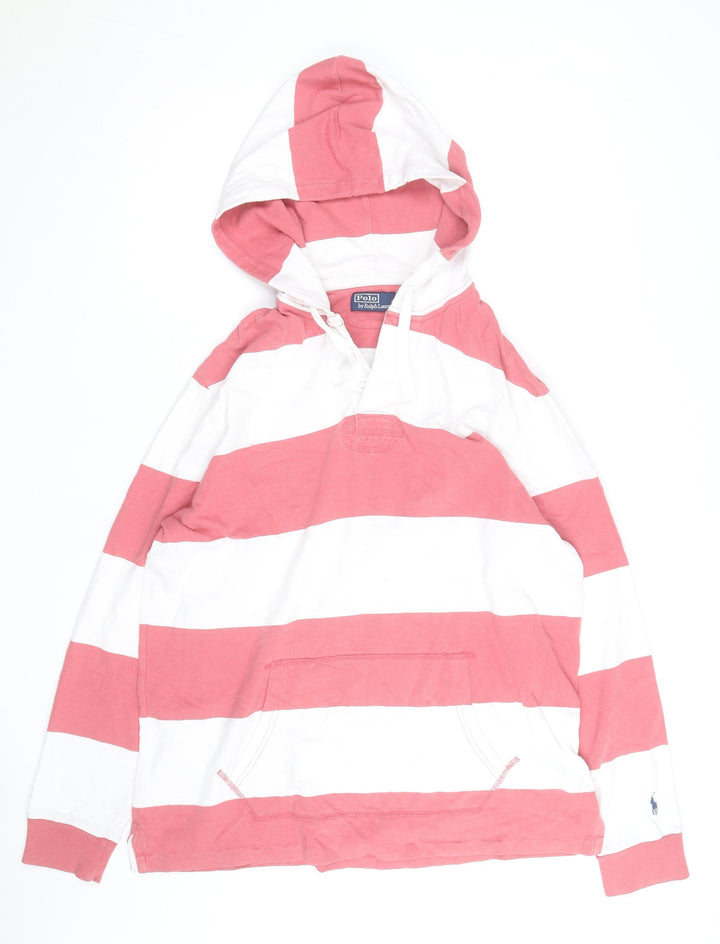Polo Ralph Lauren Men's Pink & White Striped Pullover Hoodie Size L