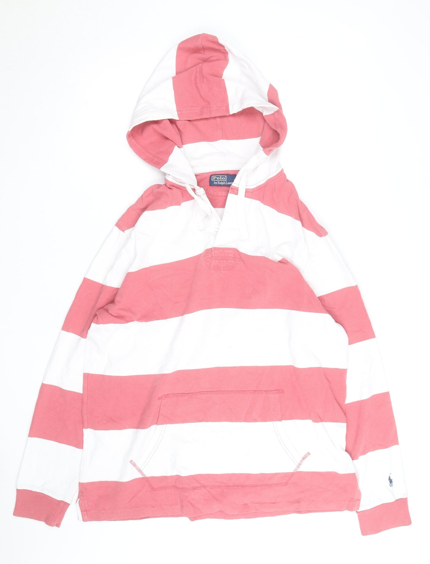 Polo Ralph Lauren Men's Pink & White Striped Pullover Hoodie Size L