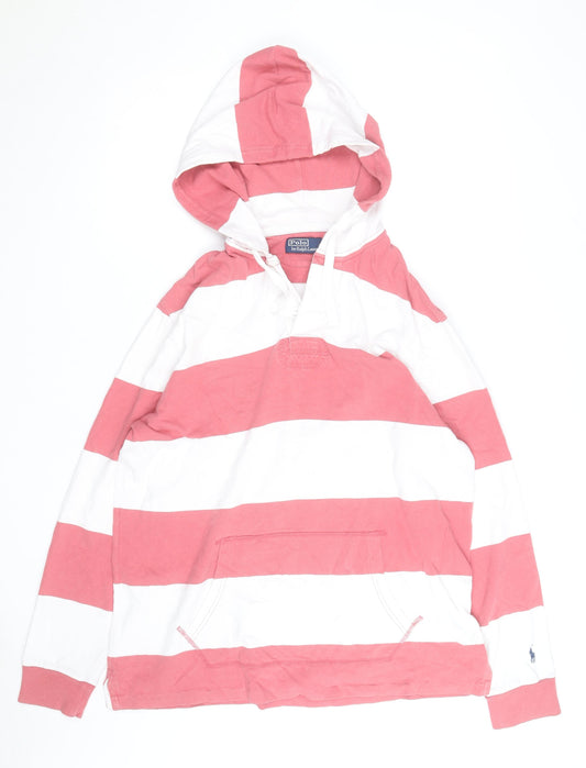 Polo Ralph Lauren Men's Pink & White Striped Pullover Hoodie Size L