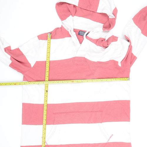Polo Ralph Lauren Men's Pink & White Striped Pullover Hoodie Size L