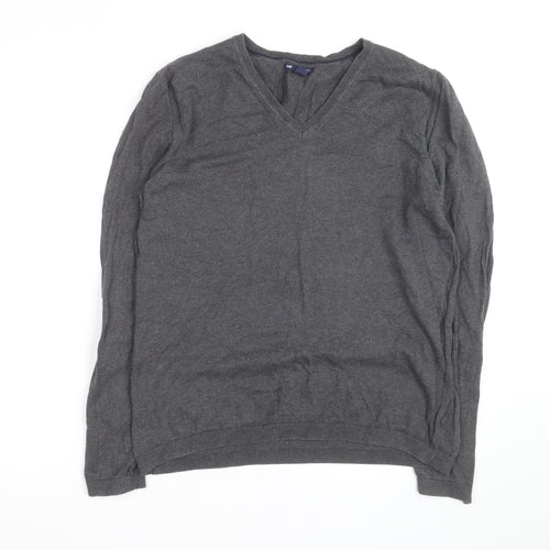 Gap Men's Grey Cotton V-Neck Jumper Size M Regular Fit