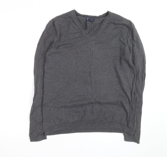 Gap Men's Grey Cotton V-Neck Jumper Size M Regular Fit