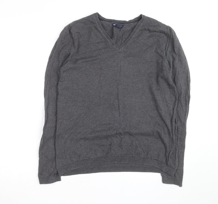 Gap Men's Grey Cotton V-Neck Jumper Size M Regular Fit