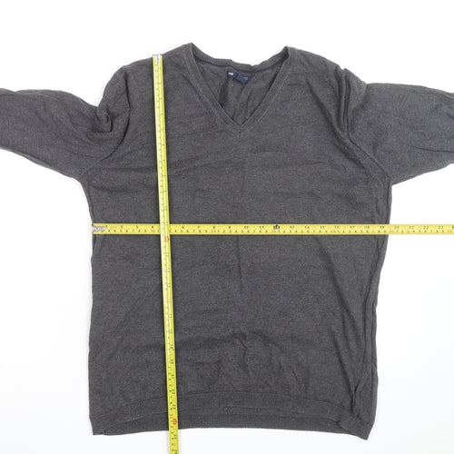 Gap Men's Grey Cotton V-Neck Jumper Size M Regular Fit